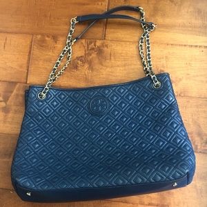 Blue Tory Burch Marion Diamond Quilted Tote